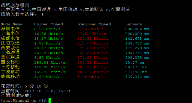 [转载]一键测试服务器到中国上传/下载速度